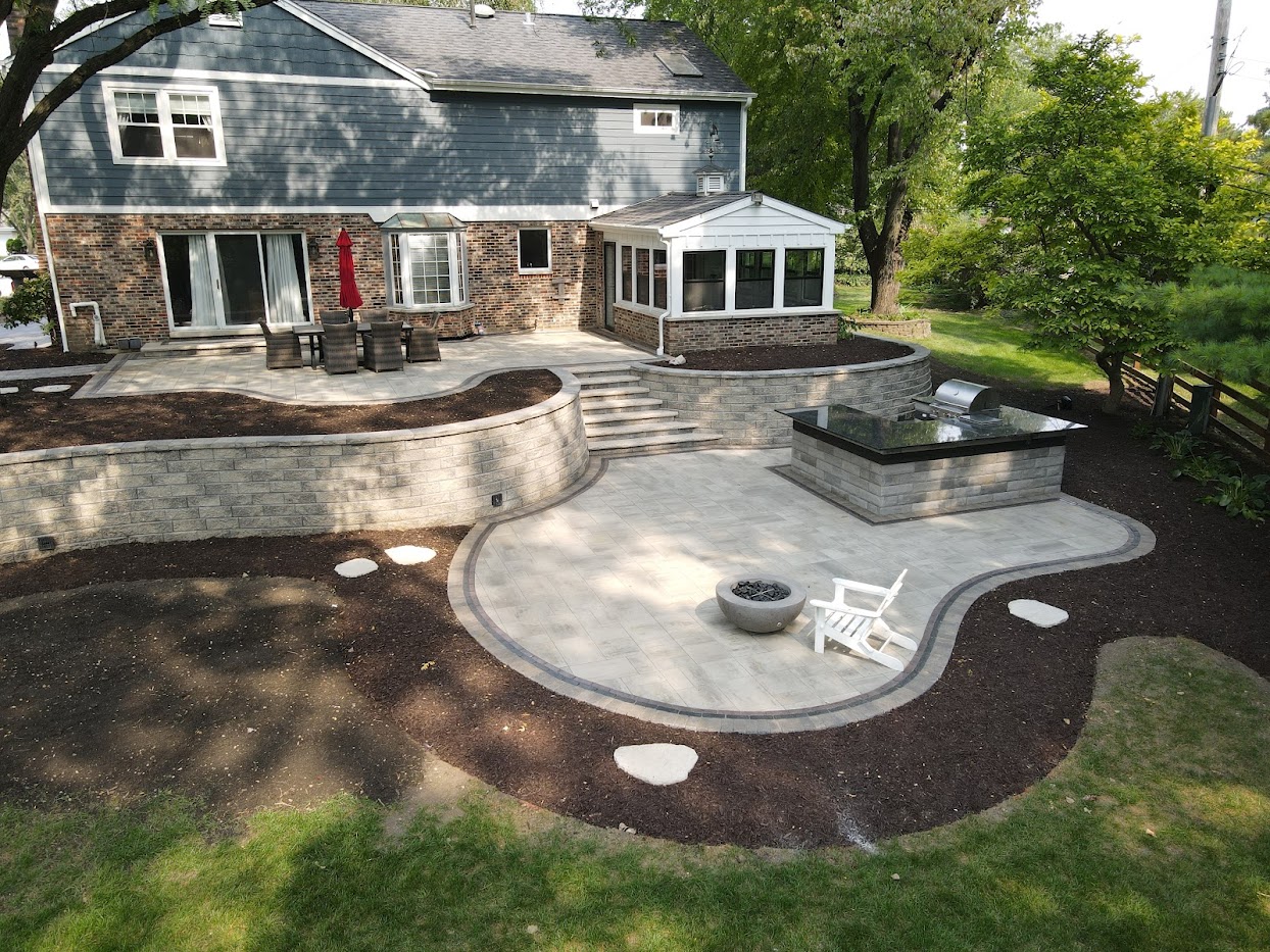 Roselle Backyard Patio, Retaining Wall and Outdoor Kitchen