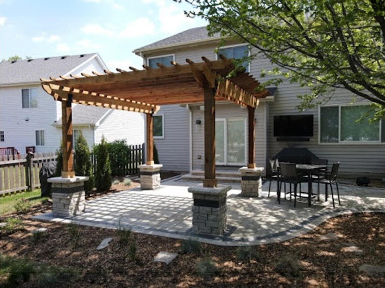 Arlington Heights Back Yard Brick Patio, Walkway, Lighted Pergola